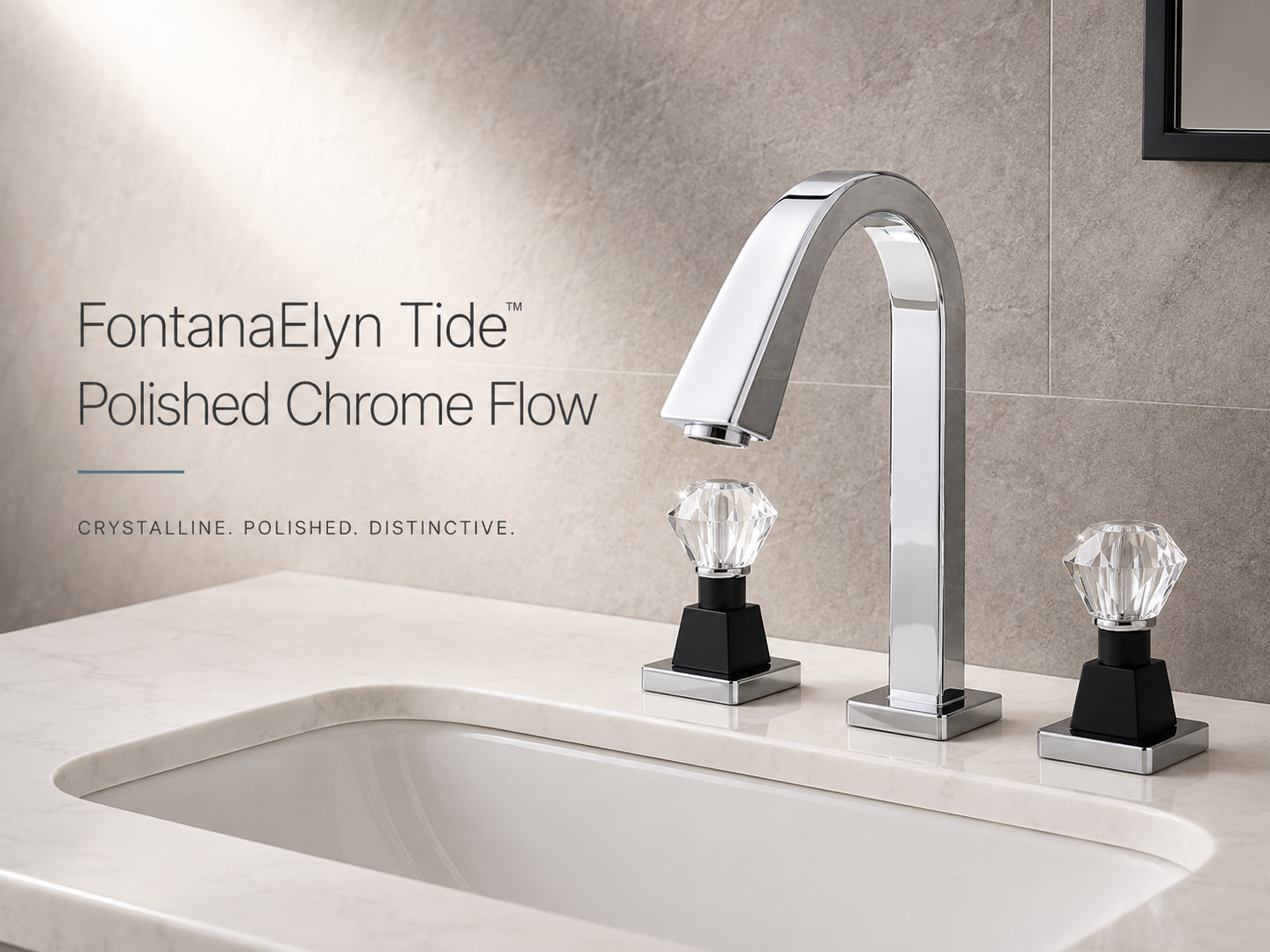 FontanaElyn Tide Chrome Clarity Widespread Bathroom Faucet with Crystal Handles